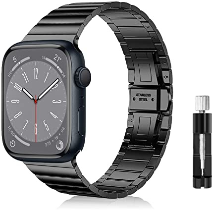 LanQii Armband kompatibelt med Apple Watch 38 mm, 40 mm, 41 mm, för Apple Watch Series 8 41 mm, snabbfrigöring, rostfritt stål, metallarmband, för iWatch SE 40mm/iWatch Series 7/6/5/4/3/2/1, svart
