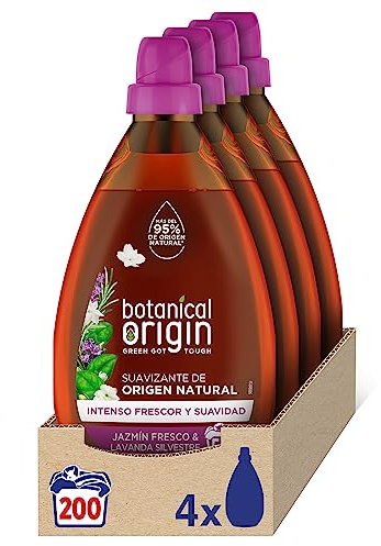 Botanical Origin Suavizante para ropa ecológico apto para pieles sensibles, Fragancia Jazmín Fresco y Lavanda Silvestre - 200 lavados (4 botellas x 50 lavados)