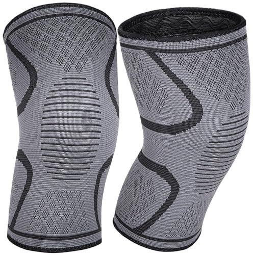 COZLOW Rodillera para soporte y alivio del dolor (mediana, 41-46 cm), rodillera negra de compresión con geles de silicona dobles antideslizantes y tecnología de tejido 3D