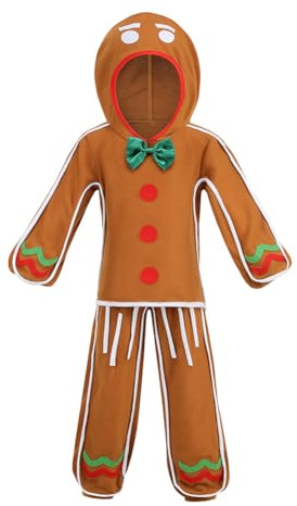yolsun Children Gingerbread Man Costume Christmas Outfit Funny Cosplay Hooded Clothes(8-9 Years,Brown)
