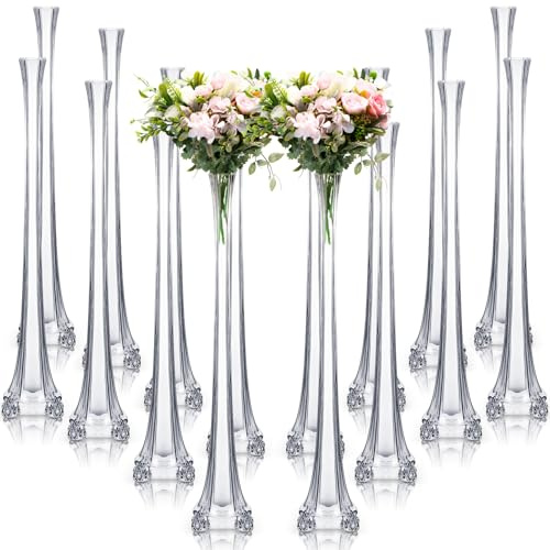 Inbagi Eiffel Tower Vase for Wedding Centerpieces 20 Inch Clear Tall Skinny Vases Glass Flower Stand Floral Container for Living Room Home Crafts Wedding Reception Birthday Baby Shower Decor (16)