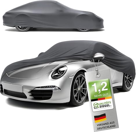 WALSER Premium Abdeckung Auto Indoor Stretch Plus Qualitätssieger Sehr Gut* - Autoplane Indoor Abdeckplane Car Cover Auto Abdeckung Stoff Autogarage Größe 2 anthrazit