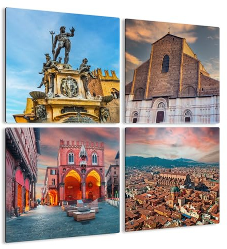 Giallobus - Quadri 4 Multi Pannello Art Board - Giallobus - Bologna 1 - Legno MDF - 29,7x29,7 - x 4 Pezzi
