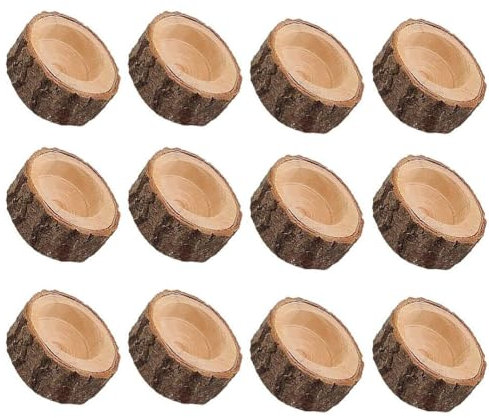 AstarFavor 12 Pièces Photophore en Bois Rond, Chandelier Votive pour Mariage, Anniversaire, Décoration de Table, Saint Valentin