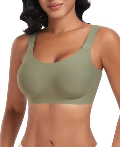 Ganado Sujetadores Mujer sin Aros Sujetador con Relleno Push up Básicos Bralette Cuello en U (Verde,XXL)