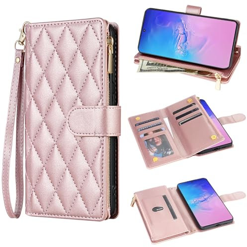 Asuwish Mobile Phone Case for Samsung Galaxy S10 Lite Case with Strap Card Slot Foldable Leather Wallet Stand S10Lite / A91 Zip Mobile Phone Cases Wallet Mobile Phone Cases Protective Phone Case Rose