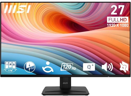 msi PRO MP271A E2 27 Zoll IPS 1920 x 1080 (FHD) Gaming Office Monitor, 120Hz, Free-Sync, HDMI, DisplayPort, VGA Port, VESA montierbar, Neigung, Lautsprecher, 4-Side Slim Bezel 1ms, Schwarz
