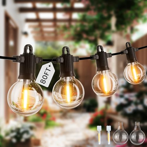 ZOTOYI Festoon Lights Outdoor IP65 Waterproof, 24M/80FT Outdoor Garden Lights Mains Powered with 30+2 G40 Shatterproof Energy Saving LED Bulbs, 2700K Warm White Pergola Courtyard Light