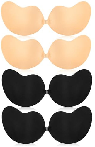 Klebe BH Push Up,4 Stück Rückenfrei Trägerlos BH ohne träger Klebe-BHS große Brust Wiederverwendbare Unsichtbar Haut Freundlich Sticky Strapless Bra für kleine brüste Brautkleid Damen Kleid(A-B)