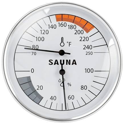 Termómetro de sauna Fahrenheit e higrómetro 2 en 1, medidor preciso de temperatura de humedad interior, accesorios de sauna, medidor mecánico de metal higrotermógrafo para baño, vapor infrarrojo
