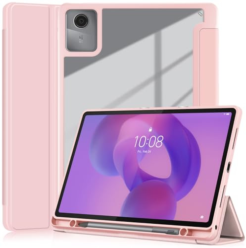 YRH - Custodia per Lenovo Idea Tab con supporto per penna 11 pollici 2025, [Auto Wake/Sleep] Cover posteriore trasparente per tablet Lenovo Idea 11 [TB336ZU /TB336FU] (Rosa)