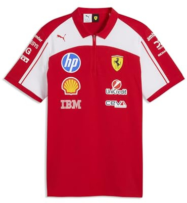 PUMA Scuderia Ferrari F1 2026 Men's Team Polo - Red | Short sleeve with placket collar, Features the Scudetto shield on chest, All the latest team and partner logos