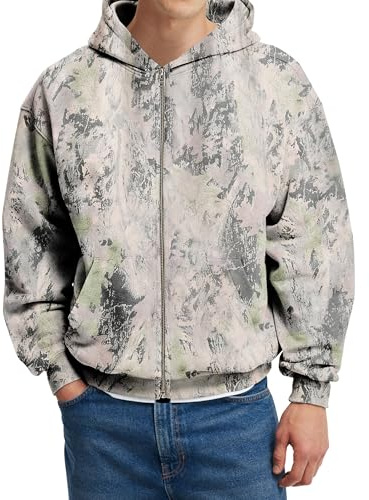 MSBESYOR Mens Camo Zip Up Hoodie Fleece Hunting Jacket Maple Leaf Print Oversized Long Sleeve Hooded Sweatshirt