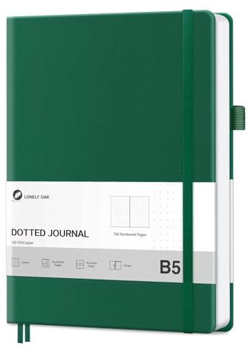 Lonely Ek kulprickig journal anteckningsbok för att skriva, A5 rosa inbunden anteckningsbok för kvinnor och män, resedagbok 120 gsm syrafritt papper med inbunden läder och innerficka B5 (grön)