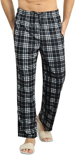 Ekouaer Pyjamasbyxor, herr, långa sovbyxor för män, pyjamasbyxor för män, rutiga byxor med fickor, nattkläder, byxor, fritidsbyxor, hemmabyxor, loungewear, storlek S–3XL