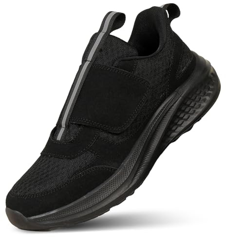 YRLTYO Diabetic Shoes for Men Slip on Orthopedic Adjustable Sneakers Wide Comfortable Walking Breathable Swollen feet Barefoot Shoe for Relief Foot Pain Neuropathy Black Size 11