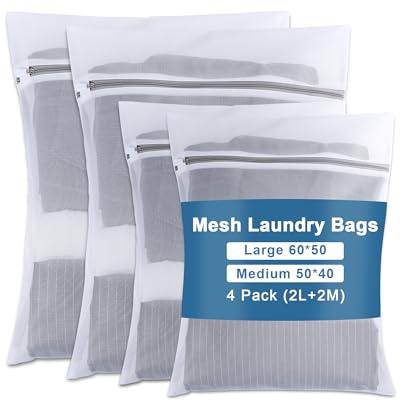 Acual 4 Bolsas Lavadora Ropa, Bolsa de Malla Fina con Cremallera Oculta, Red de Lavado Protectora para Ropa Delicada, Sujetadores, Calcetines y Jerséis - 2 Grandes (60x50) y 2 Medianas (50x40)