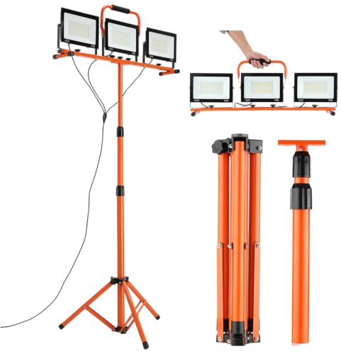 GEAREVR Foco LED para obras con trípode, 300 W, 30000 lm, foco de trabajo regulable en altura de 115 – 172 cm, cable de 4,5 m, para obras de construcción, taller, garaje y renovación