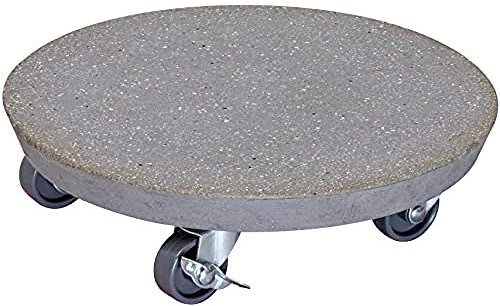 WAGNER Pflanzenroller STONE Ø 28 x 8 cm I Pflanzenroller & Blumenroller für Außenbereich + Innenbereich, Terrazzo-Optik dunkel I Kübelroller aus Beton mit 2 Feststellern I Tragkraft 100kg - 20090101