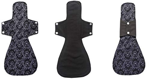 MUMBABY 3 stycken 41cm (16inch) Ultra-djup sömn Över natten Träkol Bamboo Mama Duk/Menstruationsvaddor/Återanvändbara sanitetsbindor (XXL, Black lace)