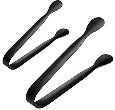 Sugar Tongs, 2pcs U-Shaped Ice Tongs Stainless Steel Candy Tongs Mini Serving Tongs Appetizers Tongs Small Kitchen Tongs for Wedding Birthday Party Kitchen Bar Cafe Black