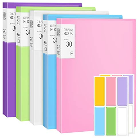 Sichtbuch PP A4, 5x 30 Taschen Display Buch Dokument Transparente Ordner mit Kunststoffhüllen, Ordner mit Kunststofftaschen, Präsentationsmappe Projektordner für Einzelpersonen, Schule & Büros
