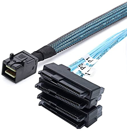 Allowish Mini SAS HD SFF-8643 till 4 portar SAS SFF-8482 server höghastighetsanslutning kabel (1 m, svart)