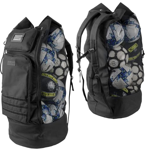 Fitdom Heavy Duty XL Soccer Mesh Equipment Ball Bag w/Adjustable Backpack Shoulder Strap Design for Coach. 2 Different Size Front Pockets for Sporting Accessories. Best for All Outdoor & Water Gears