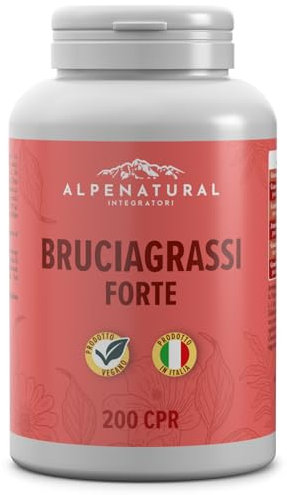 ALPENATURAL Bruciagrassi Forte, a Base di Glucomannano, Regola la Fame Nervosa, Supporta il Controllo del Peso, Termogenico, Energizzante con Estratti di Cacao, Centella, Guaranà e Gymnena 200 cprs