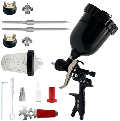 HVLP Air Spray Gun with 1.3/1.7 mm Nozzles, Gravity Feed Spray Paint Gun with 400/600ml Cup, Professional Automotive Spray Gun Kit, Spray for Car Paint, Furniture, Primers, Varnishes and Top Coats