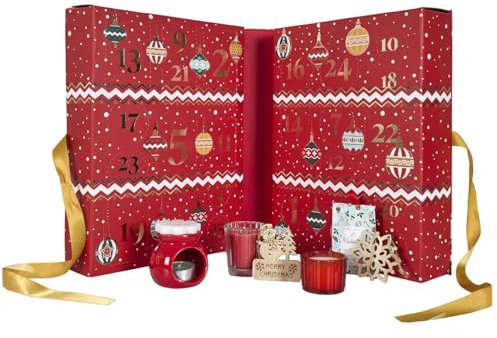 HOME DECO FACTORY, BO0095, perfumadas y sorpresas, diseño Tradicional, atmósfera Festiva, Rojo, Talla única, Cristal, Velas del Calendario de adviento