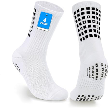 PERMANENTLY001 Grip Fussballsocken Herren Rutschfeste FußballSocken Damen Grip Yoga Socken Pilates gepolstert Anti Rutsch Sportsocken Rugby Handball Tennis Laufen Basketball 42-49 Weiß L 4P