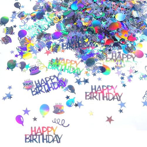 Iridescent Happy Birthday Confetti, Glitter Birthday Cake Table Decorations Metallic Foil Balloon Table Scatter Decor for Disco Themed, Baby Shower(Dazzling)