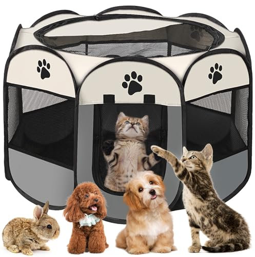 Welpenauslauf Faltbare Hundebox für Zuhause Welpenlaufstall 74x74x43cm Katzengehege für Drinnen Outdoor Hundekäfig Hundezelt Freilaufgehege Kaninchen Laufstall Katze Hund Katzen Zelt Kleintiergehege