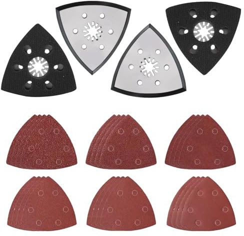 4 Stück 93 mm Dreieck-Schleifplatte, Fein-Schleifplatte, Multitool Schleifaufsatz, Multitool-Schleifteller mit 24 Dreieckschleifer-Schleifpapieren zum Schleifen und Polieren