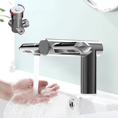 Smart Sensor Kran med Inbyggd Handtork - Kontaktfri Drift, Automatisk Varm/Kall Luft (25°C Tröskel), Automatisk Kran och Handtork