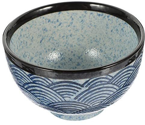 Mobestech Cuenco De Cerámica Japonés Con Diseño De Ondas Marinas Tazón Decorativo Resistente Para Arroz Vajilla Para Desayuno y Mesa De Comedor