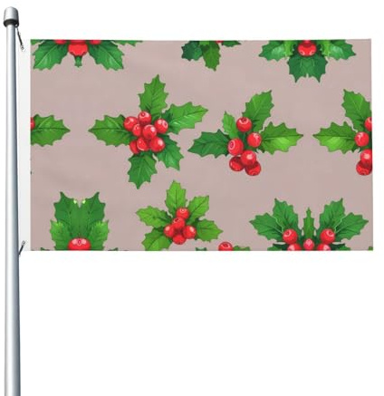 Banderas decorativas de doble cara, banderas estampadas de bayas de acebo con ojales, adecuadas para colgar en jardines y fiestas.