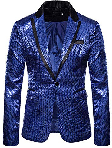 Générique Blazer Homme Paillettes Violets Éclatant avec Col Noir - Veste de Costume Homme à Paillettes Dorées, Tenue de Scène Brillante Style Disco & Glamour pour Soirées, Spectacle Top