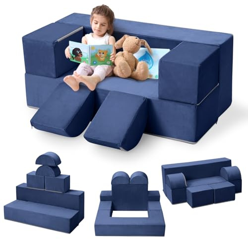 GarveeHome Multifunktionales Kindersofa-Set, 6-teiliges Spielsofa mit Modulen, Flexibel für Kreativität & Entspannung, für Wohnzimmer & Kinderzimmer, 100 x 70 x 40 cm, Blau