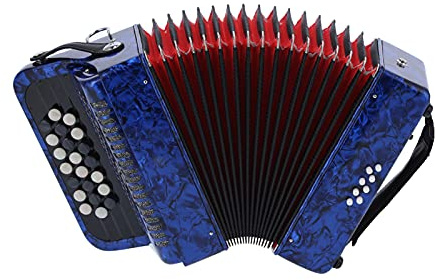 Qudinip Acordeón Profesional de 22 Teclas con 8 Bajos y Bolsa de Almacenamiento para Principiantes y Niños de 110 a 140 Cm de Altura (Azul oscuro)