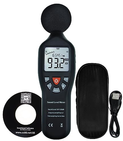 Fonometro professionale con data hold, logger e software CD - Monitor decibel ad alta precisione con retroilluminazione LCD, display MAX/MIN e intervallo di misurazione del rumore audio 30dB~130dB