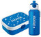 4youDesign Set: blaue Brotdose & Trinkflasche -STERNE- mit Namen für Kinder – 6 Farben, 3 Motive, inkl. Dosen-Einsatz, Gabel & Pop-Up Flasche (Sterne Blau)
