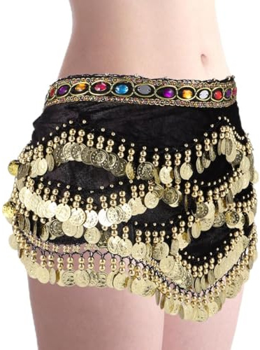 BESPORTBLE Belly Dance Hip Scarf Belt Diamond Dancing With Coins 2pcs Women Skirt Scarves Dangling Women's Wrap Bling Sequins Indian Waist Chain with Diamonds and Lightweight for Practice Performance