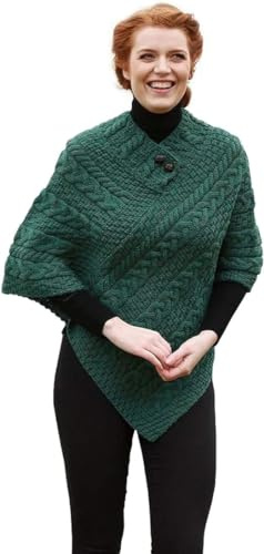 Poncho irlandese da donna in 100% lana merino, prodotto in Irlanda, Merino militare, taglia unica