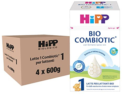 HiPP - Latte 1 Bio Combiotic in Polvere, Neonato, dalla Nascita Fino al 6 Mese, Latte in Polvere per Neonati HiPP Combiotic 1, 4 Confezioni da 600 gr