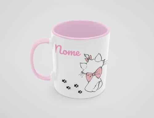 L'Arcobaleno di Luci Tazza GATTINA con fiocco rosa PERSONALIZZATA con nome bambina ragazza prima colazione 11oz