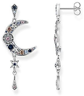 THOMAS SABO Sabo Ohrringe Royalty Mond mit Steinen aus 925 Sterlingsilber, Maße: ca. 4,5cm x 1,8cm, H2200-945-7