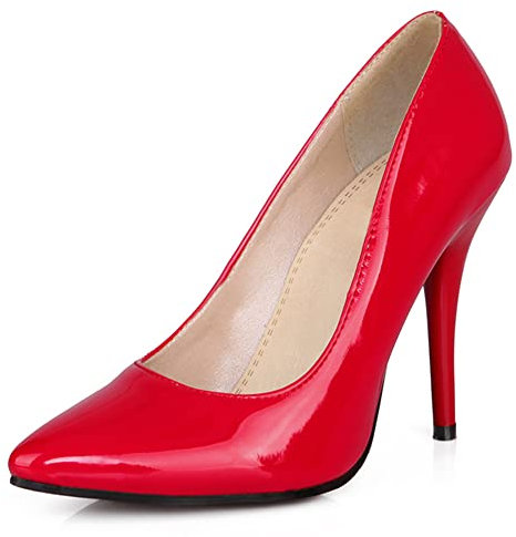 RUKOEVIM Mode Damen Pointed Toe Höhe Ferse Ohne Verschluss Stiletto Pumps Klassischer Buro Damen Heels Dressy Pumps Schuhe Lack Red 46