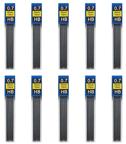 XPEX Mine de Crayon 120 pièces, Mine de Crayon 0.7mm, pour Crayon mécanique, écriture Lisse et Claire, pour écrire Un Dessin de Croquis,